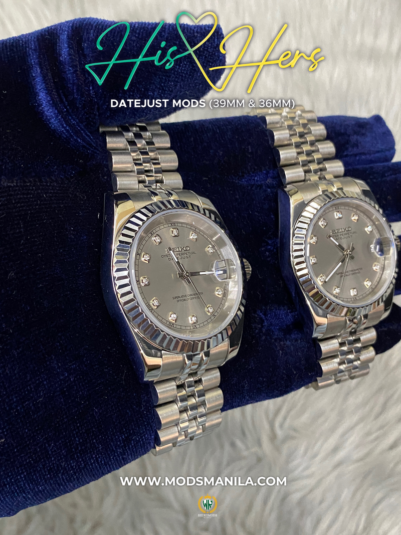 HIS&HERS DATEJUST SILVER DIAMOND FLUTED 36 & 39