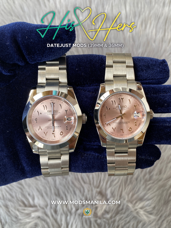 HIS&HERS PINK ARABIC DATEJUST FLAT 36&39