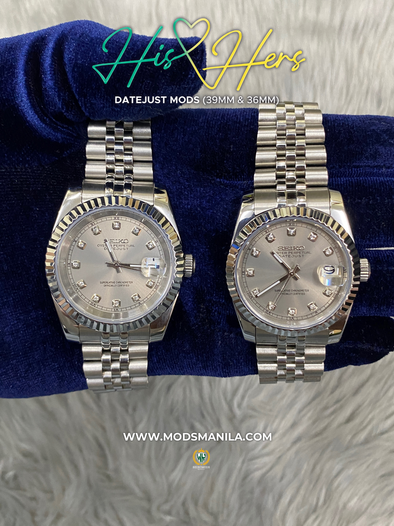 HIS&HERS DATEJUST SILVER DIAMOND FLUTED 36 & 39