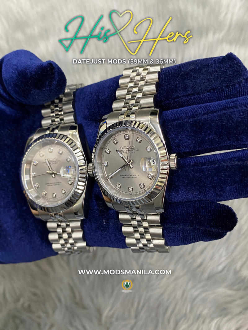 HIS&HERS DATEJUST SILVER DIAMOND FLUTED 36 & 39