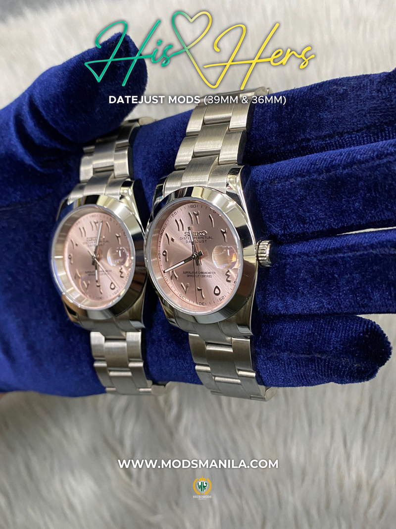 HIS&HERS PINK ARABIC DATEJUST FLAT 36&39