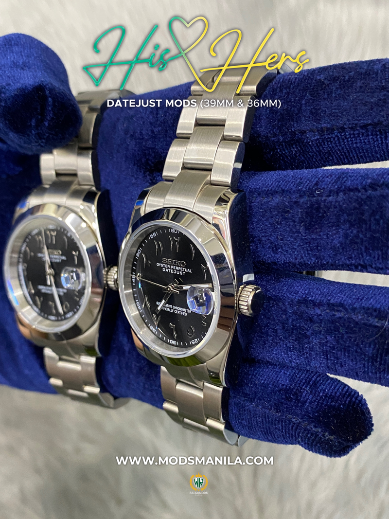 HIS&HERS ROMAN BLACK DATEJUST FLAT 36 & 39