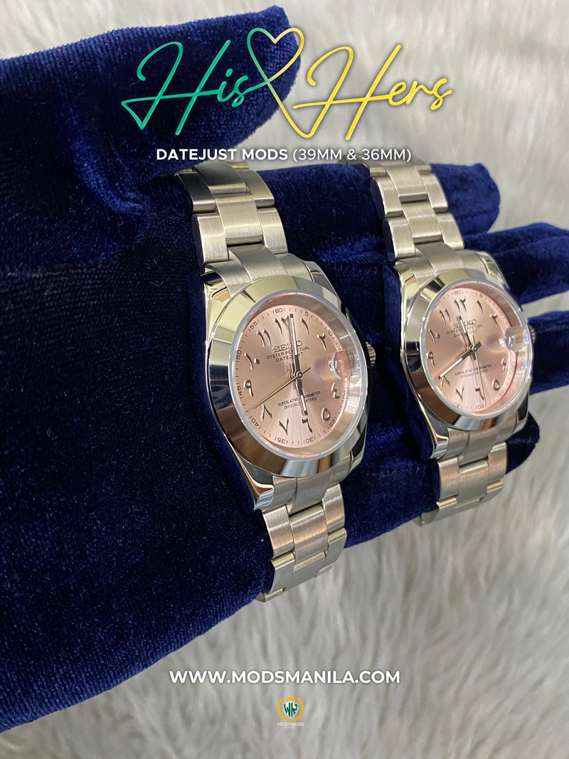 HIS&HERS PINK ARABIC DATEJUST FLAT 36&39