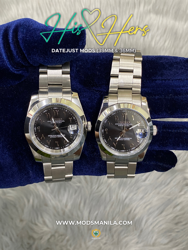 HIS&HERS ROMAN BLACK DATEJUST FLAT 36 & 39