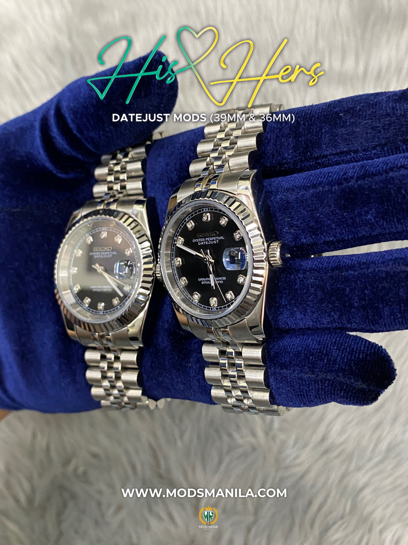 HIS&HERS BLACK DIAMOND ARABIC DATEJUST FLAT 36 & 39