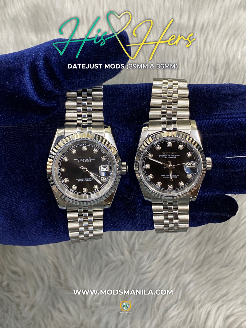 HIS&HERS BLACK DIAMOND ARABIC DATEJUST FLAT 36 & 39