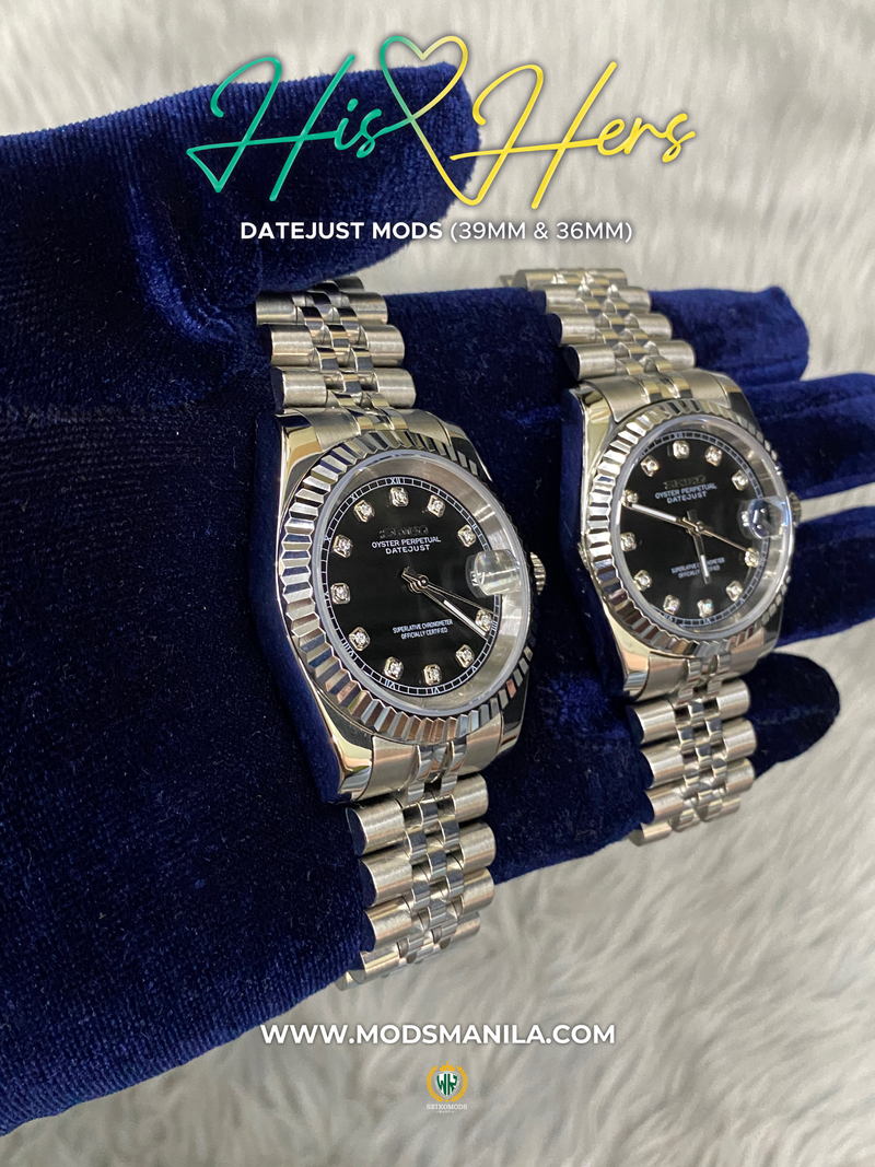 HIS&HERS BLACK DIAMOND ARABIC DATEJUST FLAT 36 & 39