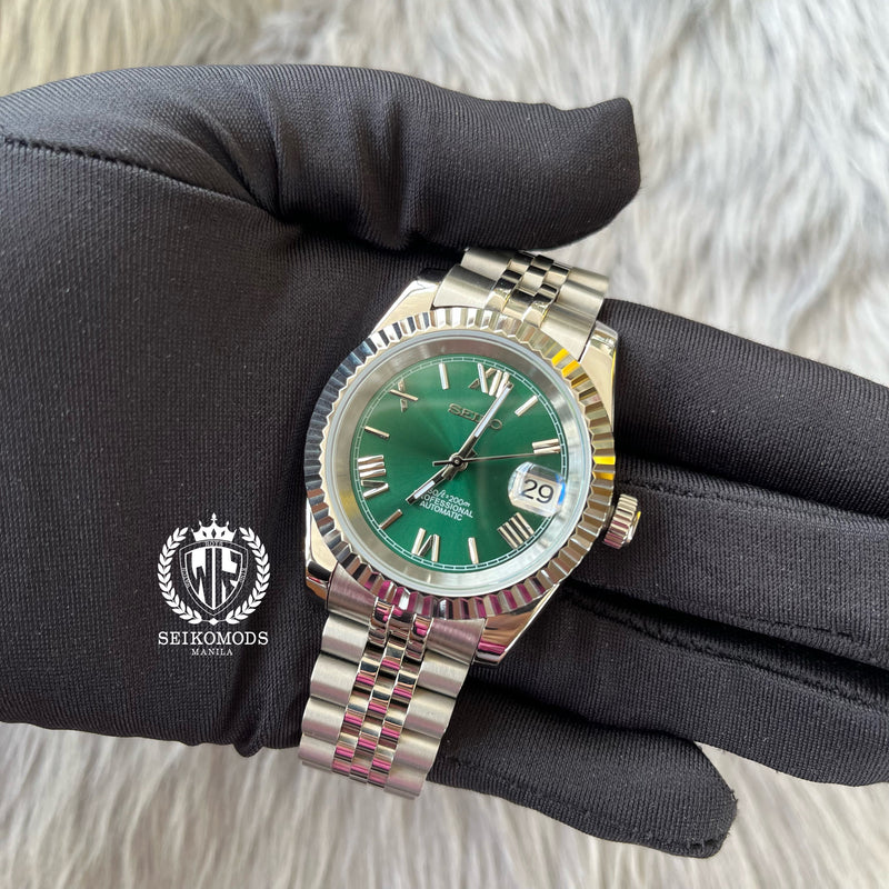 GREEN DATEJUST FLUTED 36 & 39 (ROMAN NUMERAL)