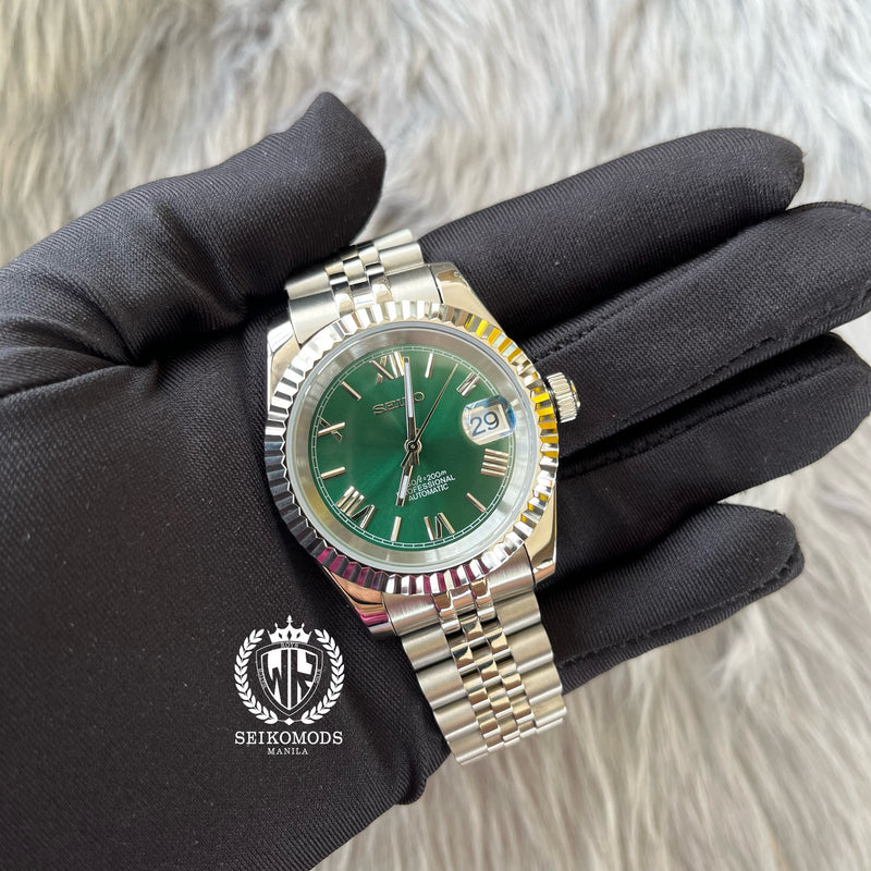 GREEN DATEJUST FLUTED 36 & 39 (ROMAN NUMERAL)