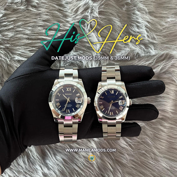 HIS&HERS DARK BLUE DATEJUST FLAT 36 & 39 (ROMAN NUMERAL) - SEIKOMODS MANILA