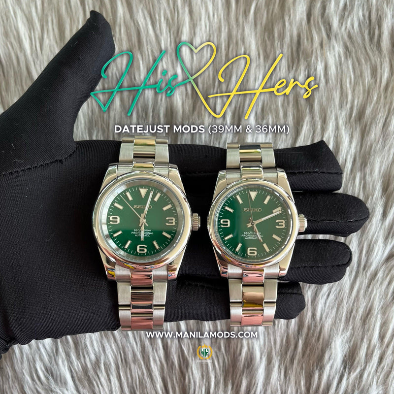 HIS&HERS GREEN OYSTER PERPETUAL 36 & 39 (369) - SEIKOMODS MANILA