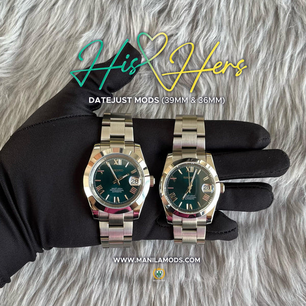 HIS&HERS ROYAL BLUE DATEJUST FLAT 36 & 39 (ROMAN NUMERAL) - SEIKOMODS MANILA