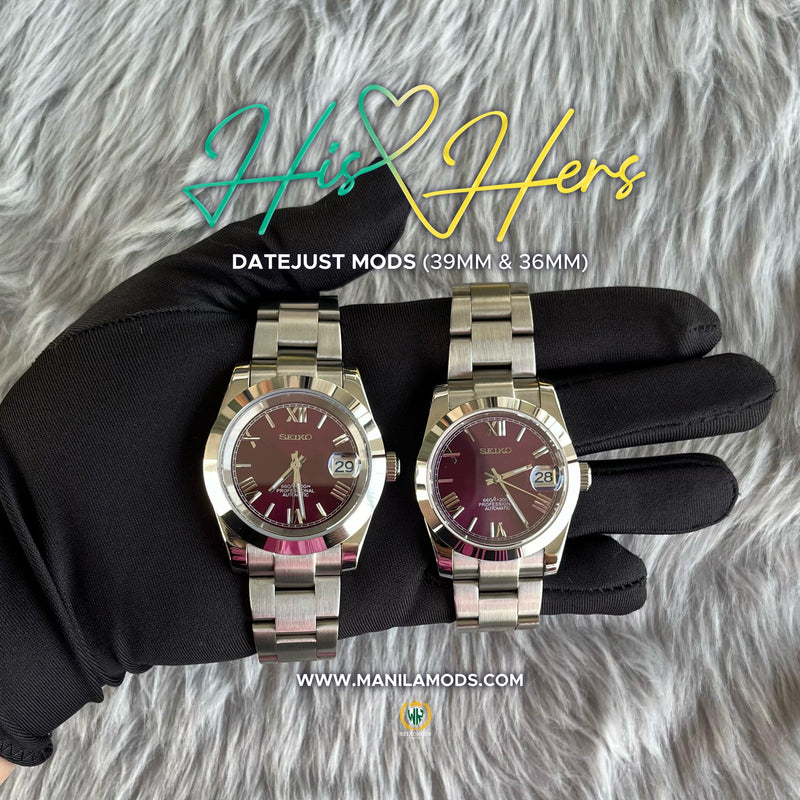 HIS&HERS VIOLET DATEJUST FLAT 36 & 39 (ROMAN NUMERAL) - SEIKOMODS MANILA