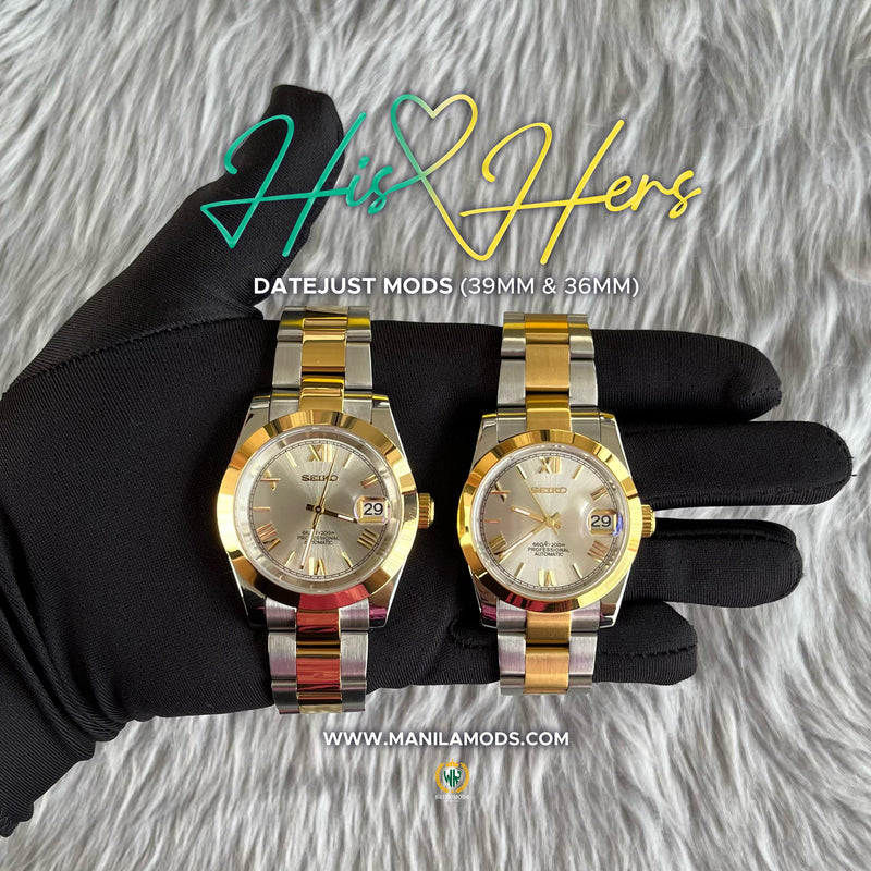 HIS&HERS WHITE GOLD DATEJUST FLAT 36 & 39 (ROMAN NUMERAL) - SEIKOMODS MANILA