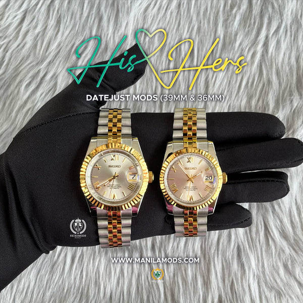 HIS&HERS WHITE GOLD DATEJUST FLUTED 36 & 39 (ROMAN NUMERAL) - SEIKOMODS MANILA